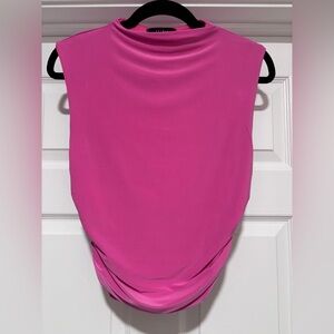 0080- Saints Hot Pink Ruched Hem Sleeveless Blouse Size M